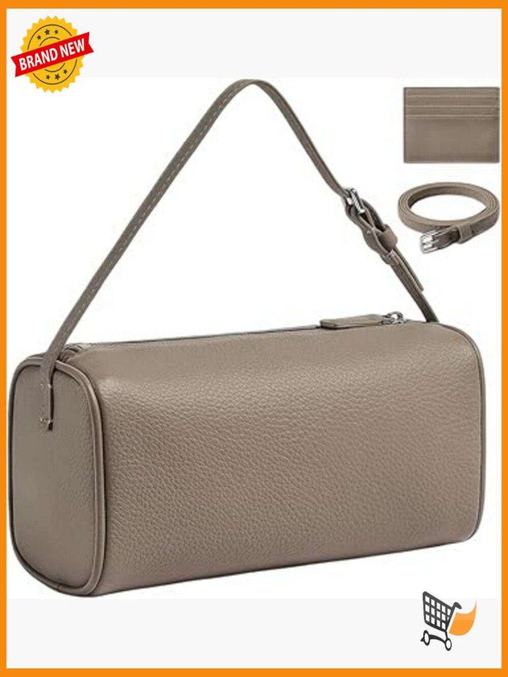 Genuine Leather Barrel Hobo Bag Crossbody Purse with Strap